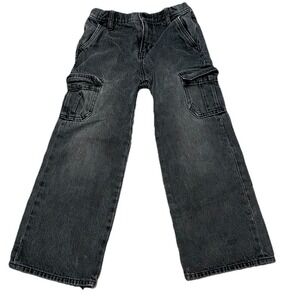 Old Navy Jeans Girls Size 10 High Rise Baggy Wide Leg Black Cargo Gothic Grunge